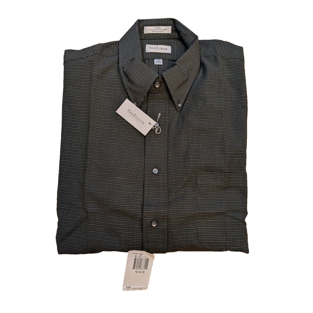 Van Heusen Oxford Button Down Green Plaid Dress Shirt Men's 18 34/35 XL NWT
